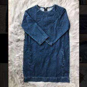 Topshop Denim shift dress with functional pockets